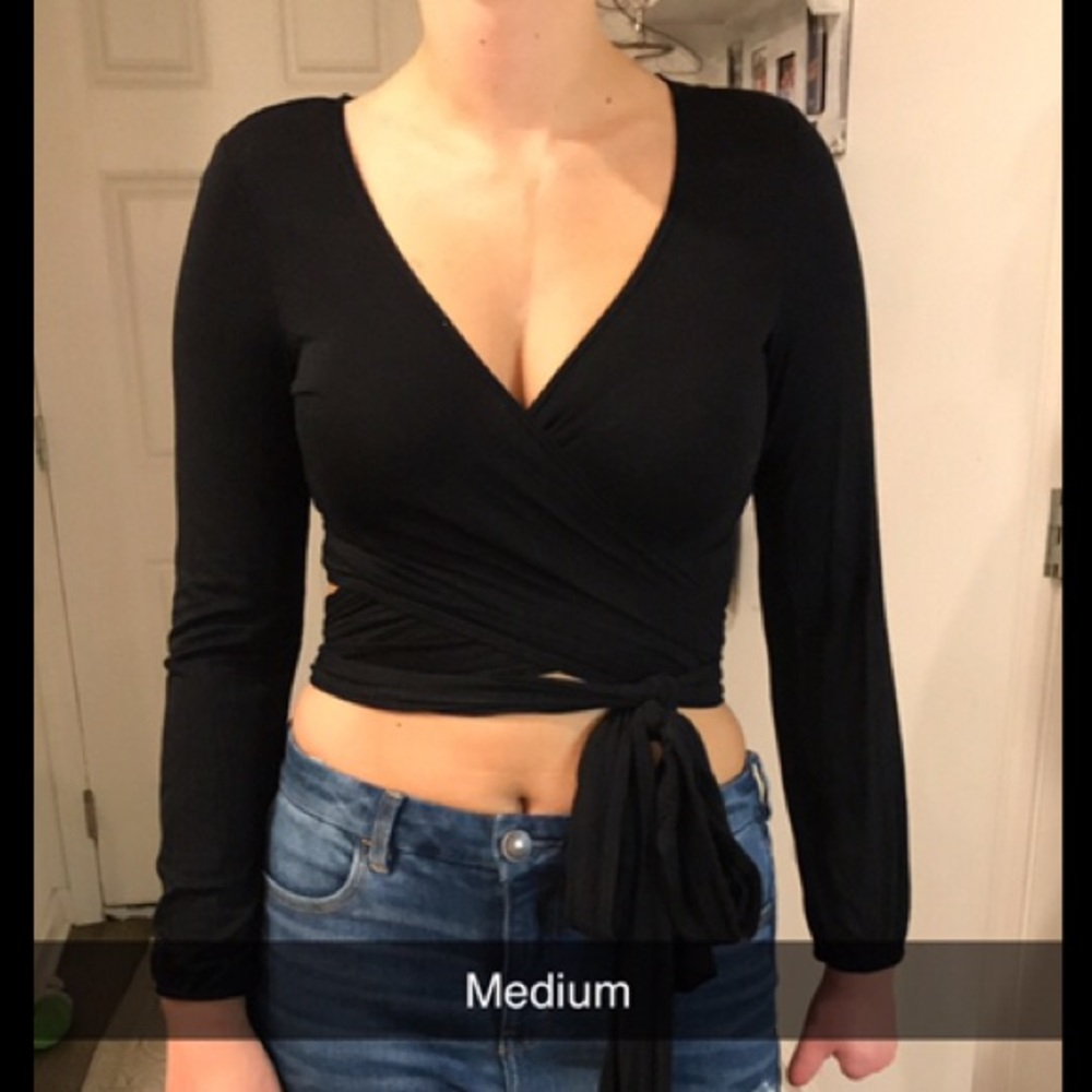 Black Wraparound Cropped Blouse